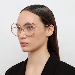 Linda Farrow Rose Gold & Peach Oversize Round Hart Optical Glasses LFL933 C3